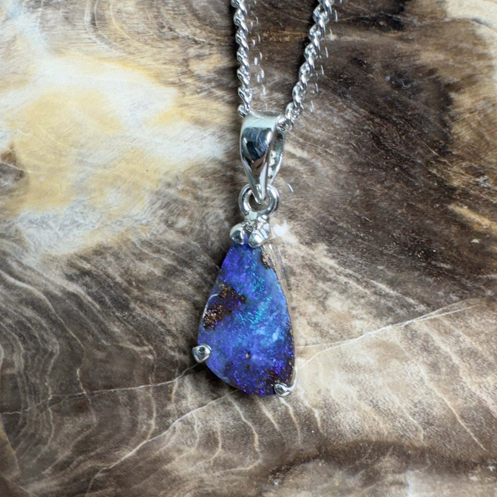 Strzelecki Nocturne ~ Queensland Boulder Opal 925 Sterling Silver Pendant Necklace