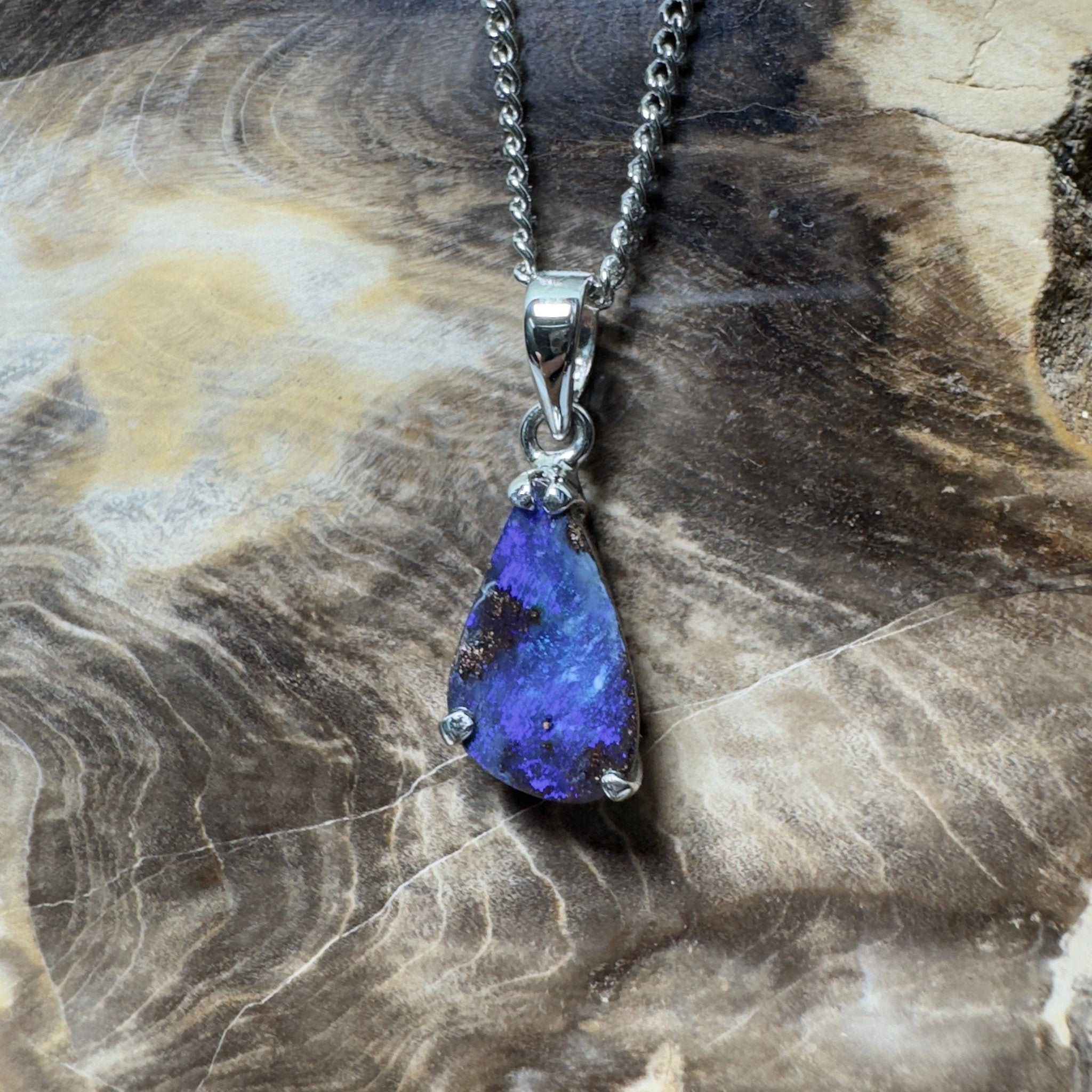 Strzelecki Nocturne ~ Queensland Boulder Opal 925 Sterling Silver Pendant Necklace