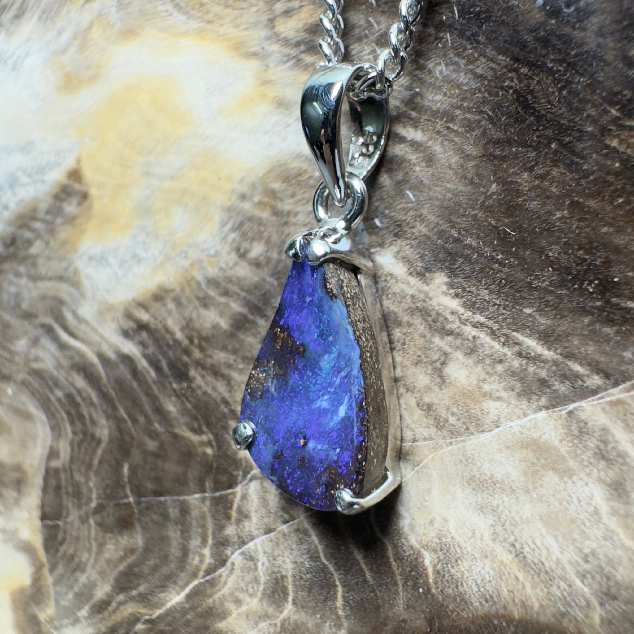 Strzelecki Nocturne ~ Queensland Boulder Opal 925 Sterling Silver Pendant Necklace