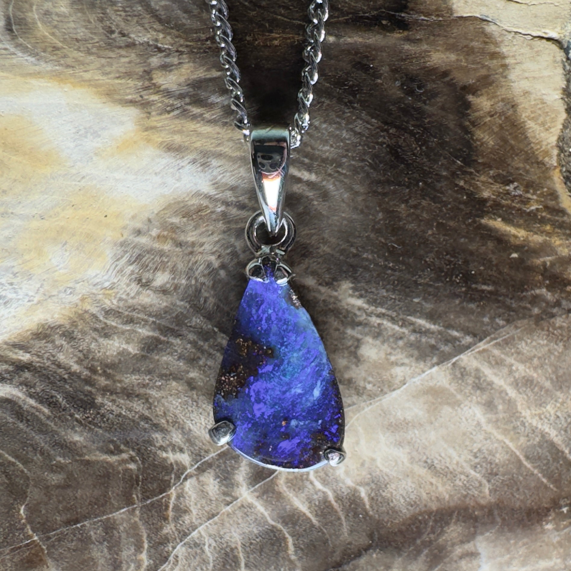 Strzelecki Nocturne ~ Queensland Boulder Opal 925 Sterling Silver Pendant Necklace