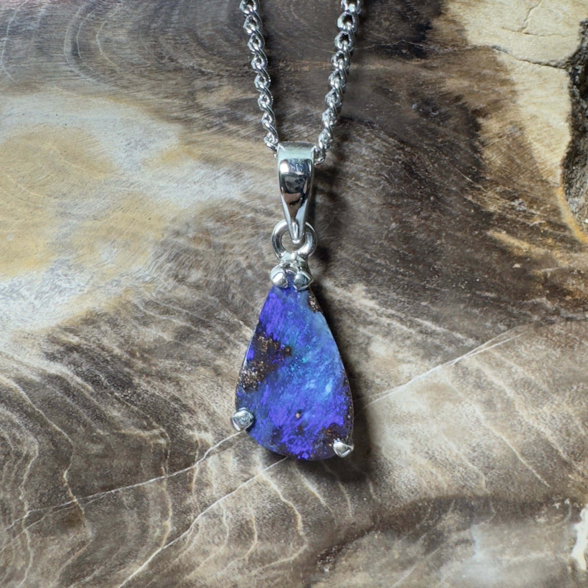 Strzelecki Nocturne ~ Queensland Boulder Opal 925 Sterling Silver Pendant Necklace