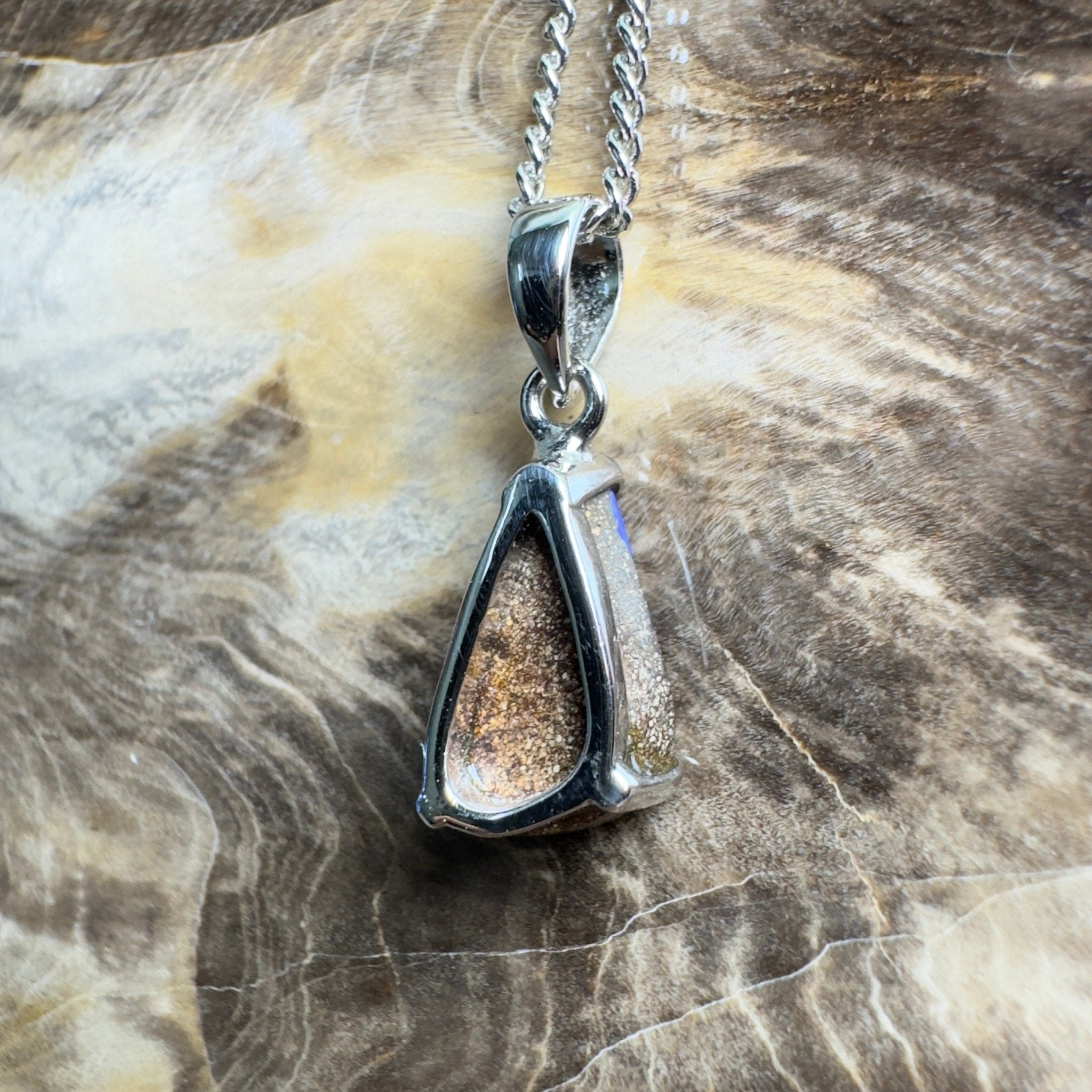 Strzelecki Nocturne ~ Queensland Boulder Opal 925 Sterling Silver Pendant Necklace