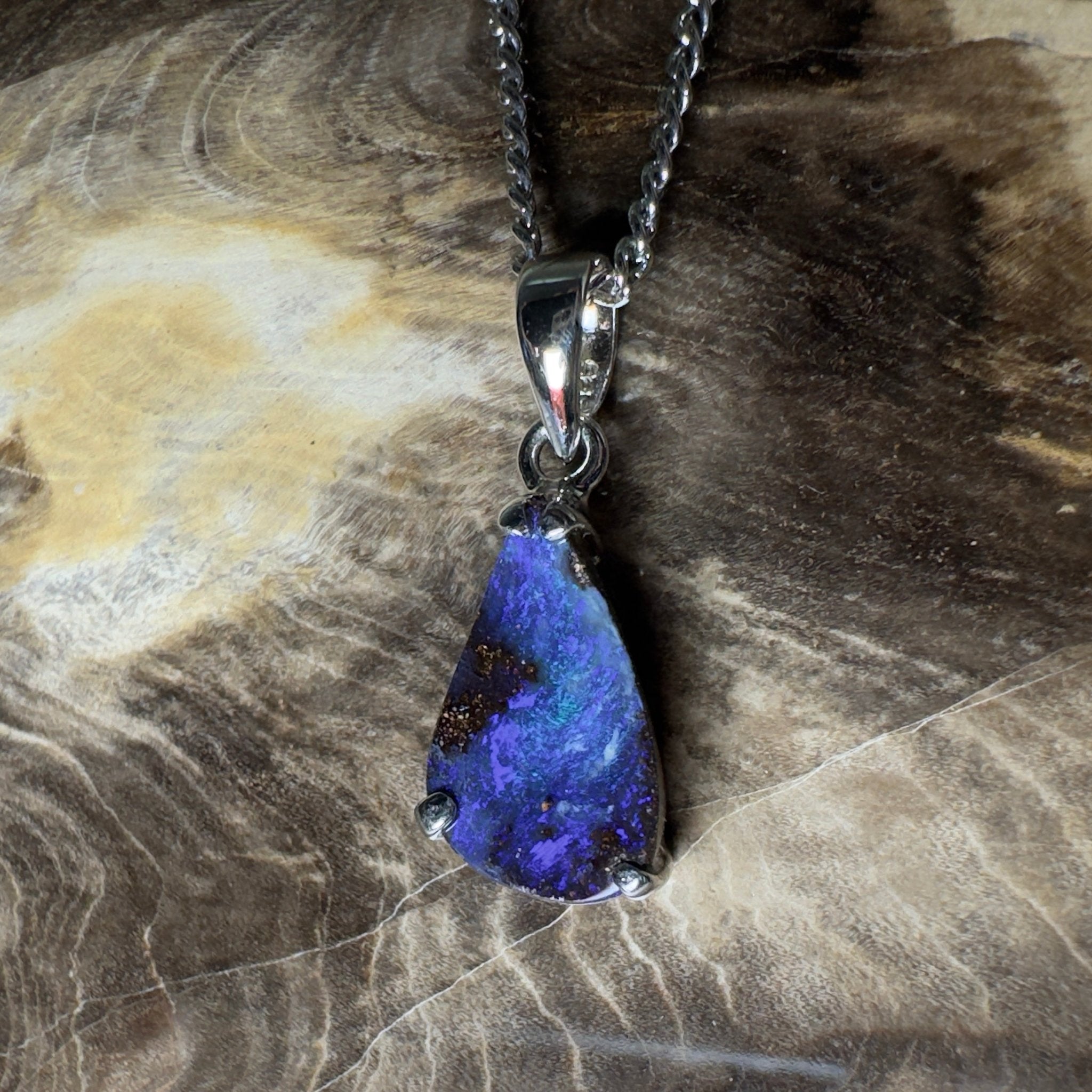 Strzelecki Nocturne ~ Queensland Boulder Opal 925 Sterling Silver Pendant Necklace