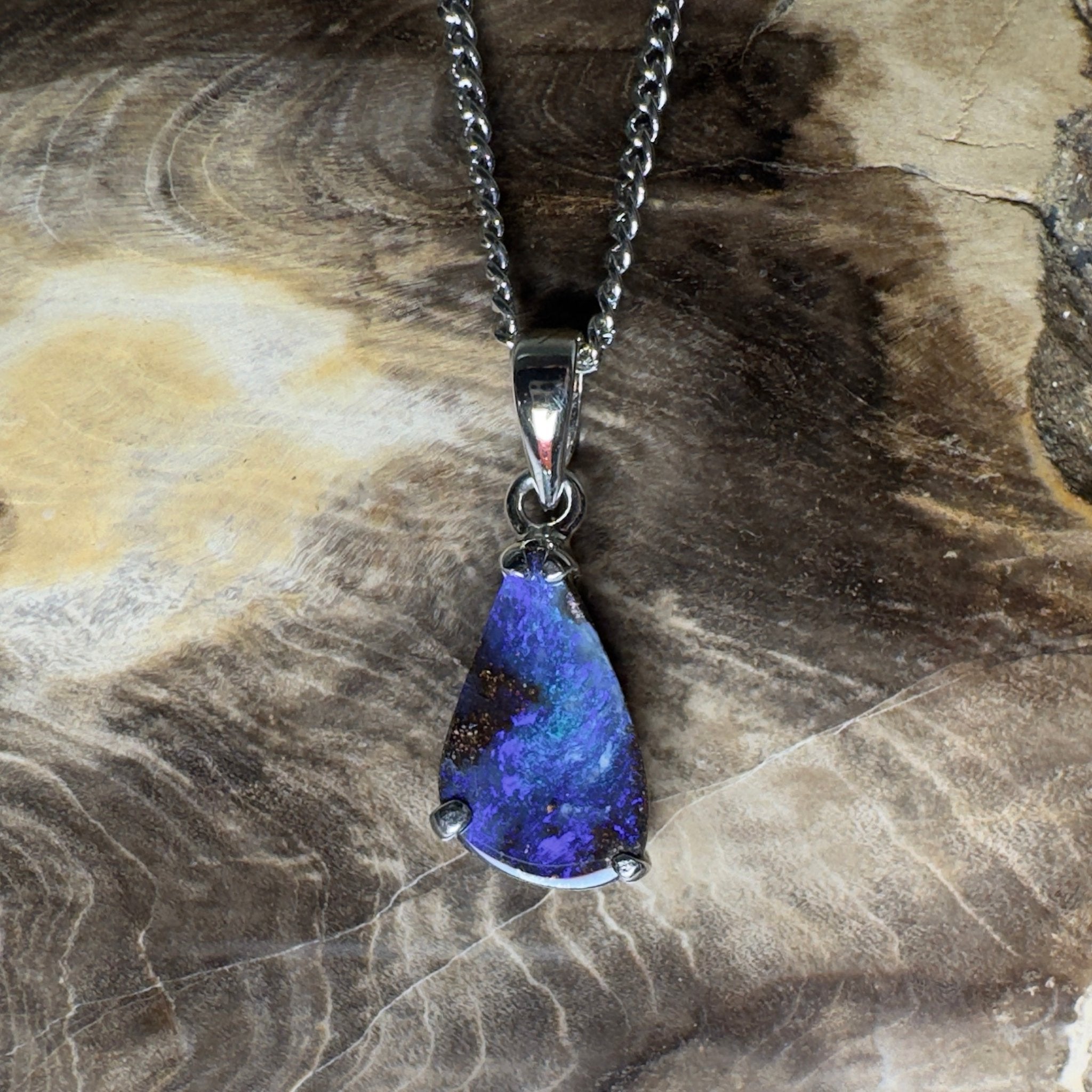 Strzelecki Nocturne ~ Queensland Boulder Opal 925 Sterling Silver Pendant Necklace