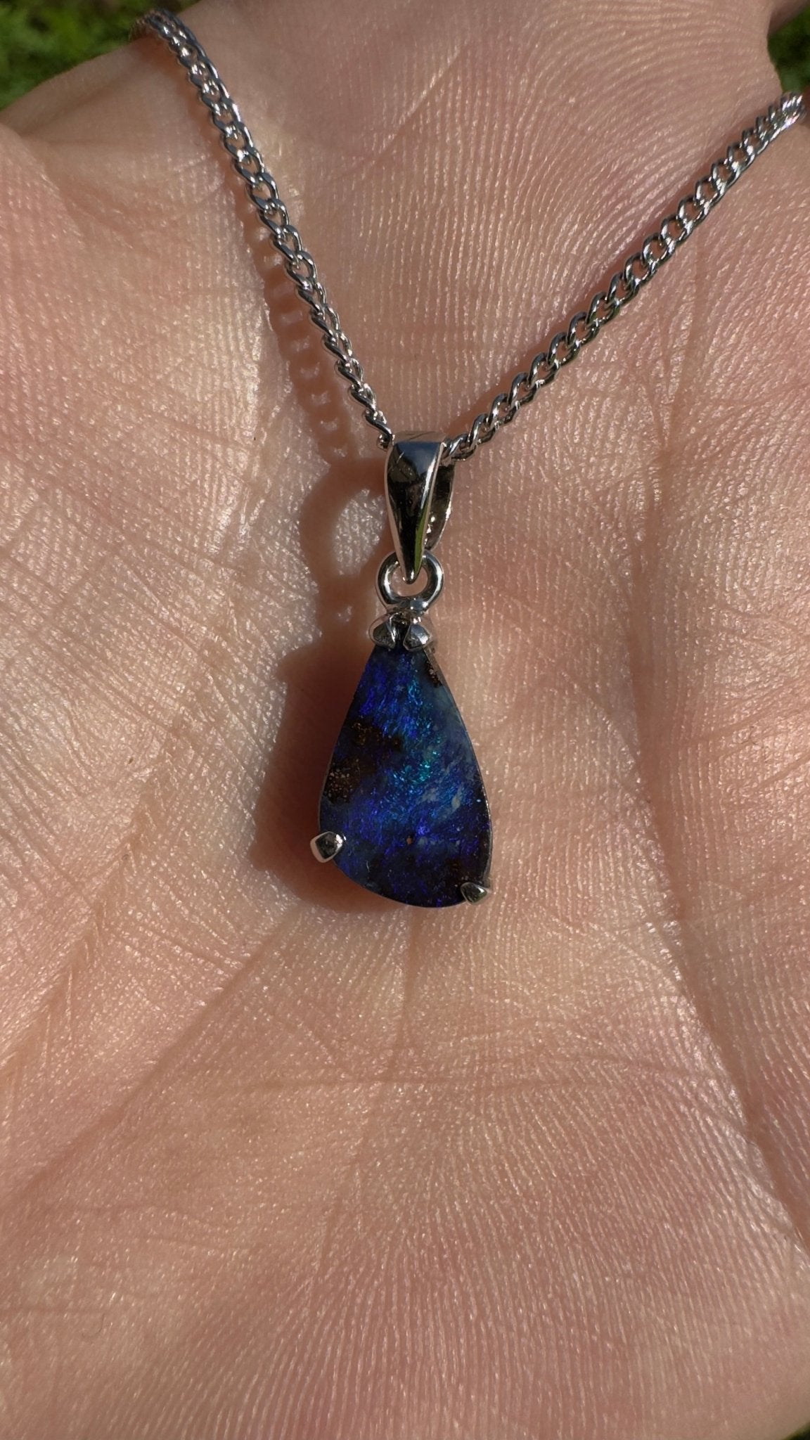 Strzelecki Nocturne ~ Queensland Boulder Opal 925 Sterling Silver Pendant Necklace