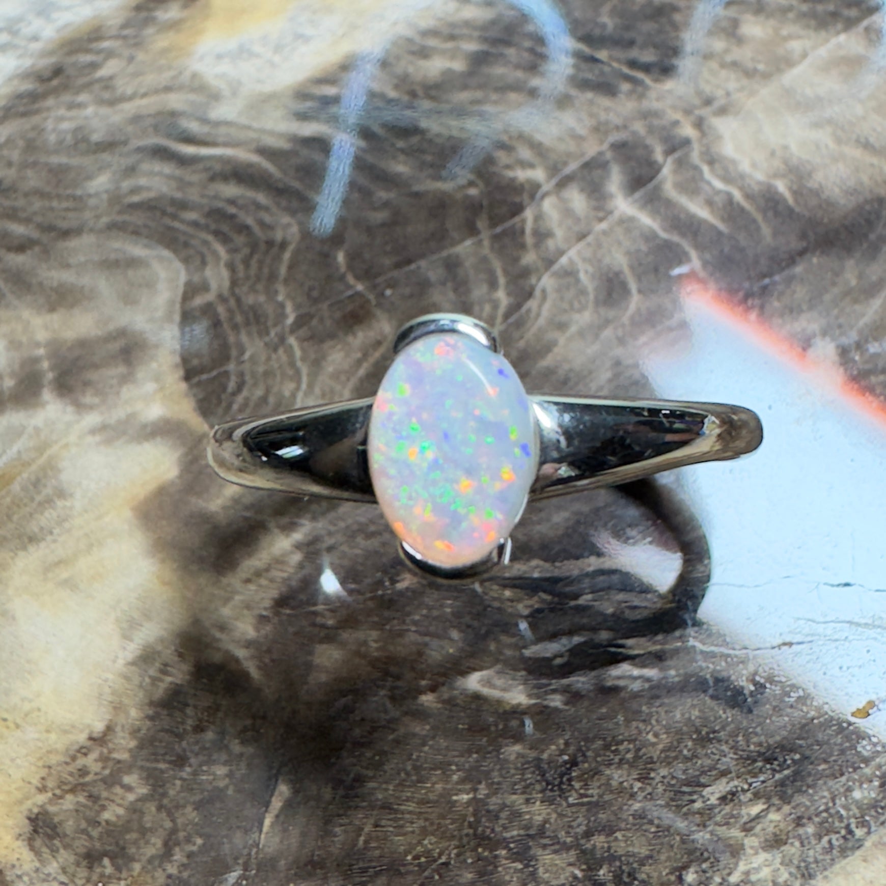 Stuart Shelf Glow ~ 0.55ct Solid Coober Pedy Opal 925 Silver Ring