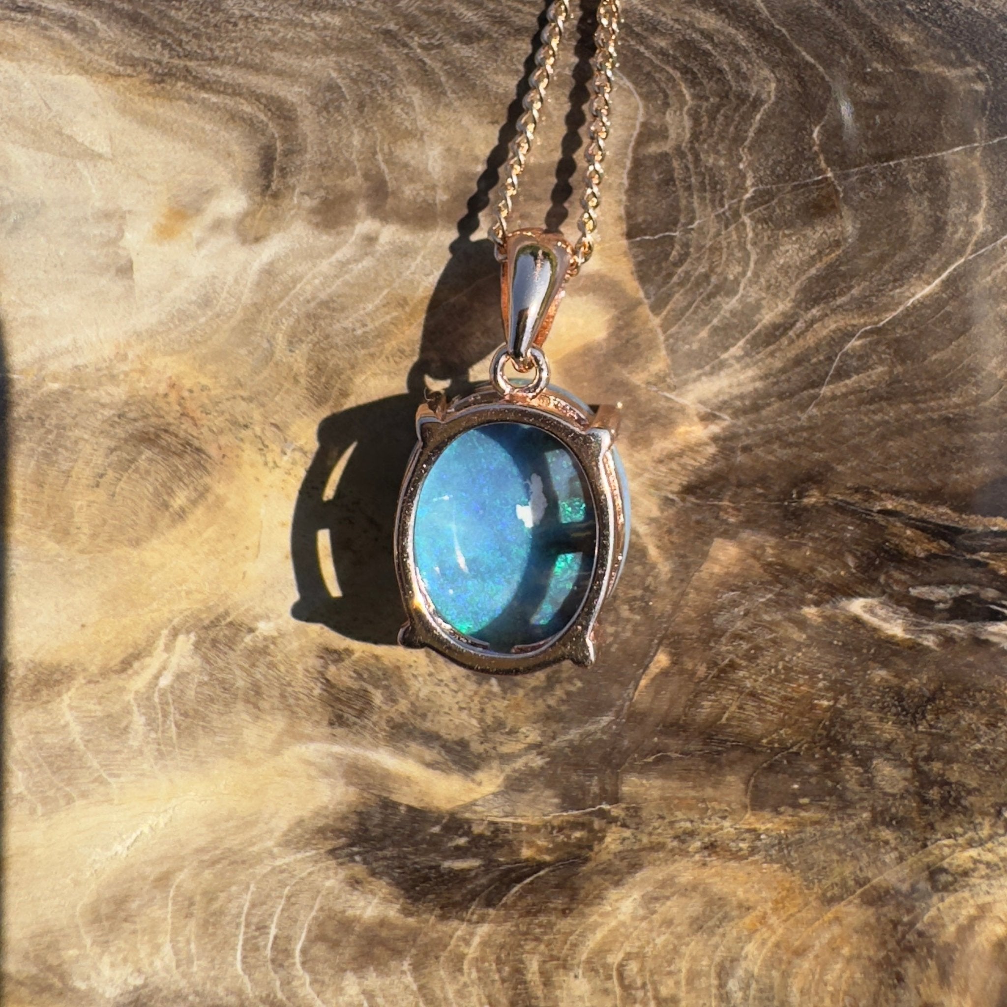 Sturt Haven ~ 1.8ct Mintabie Opal Rose Gold Coated 925 Silver Pendant