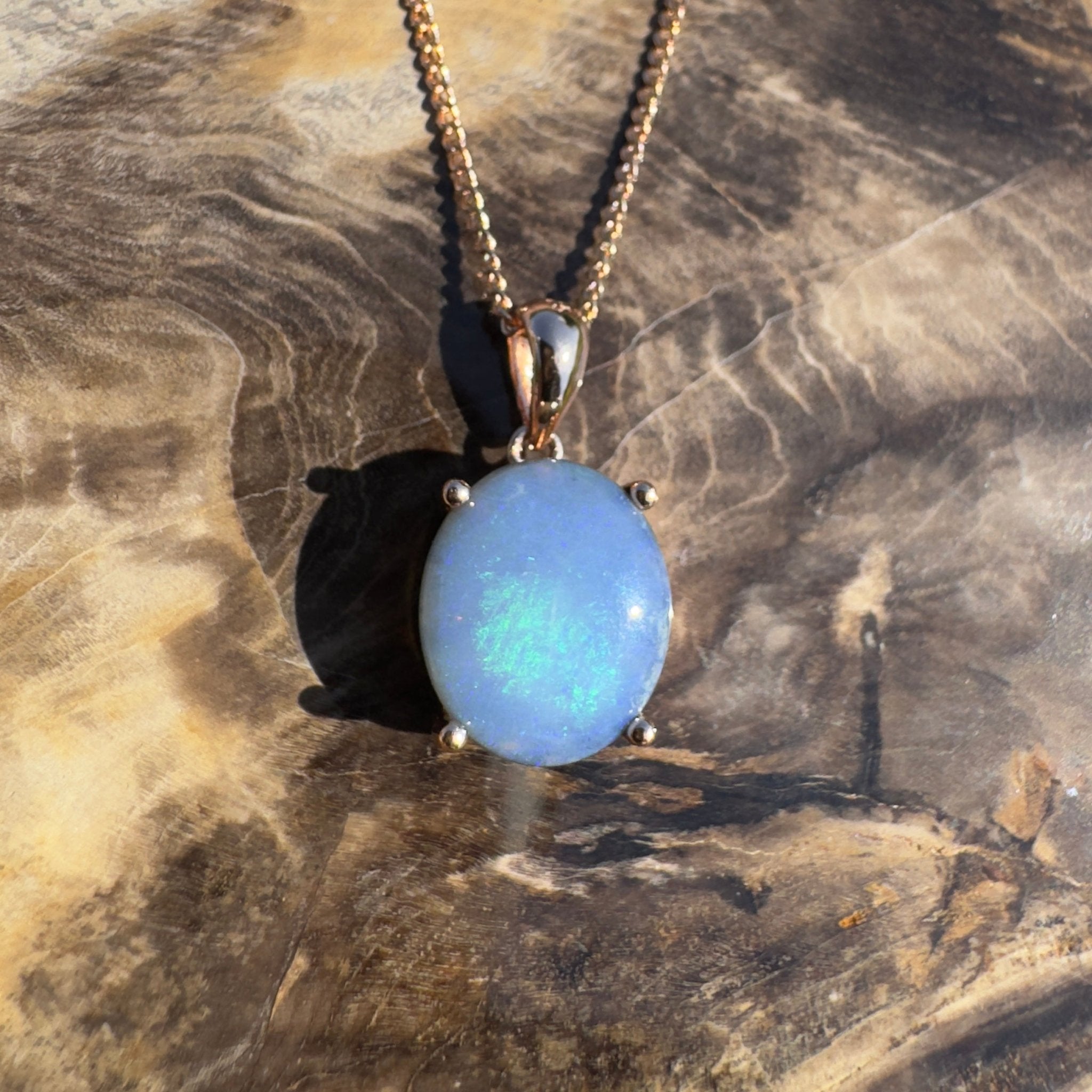 Sturt Haven ~ 1.8ct Mintabie Opal Rose Gold Coated 925 Silver Pendant