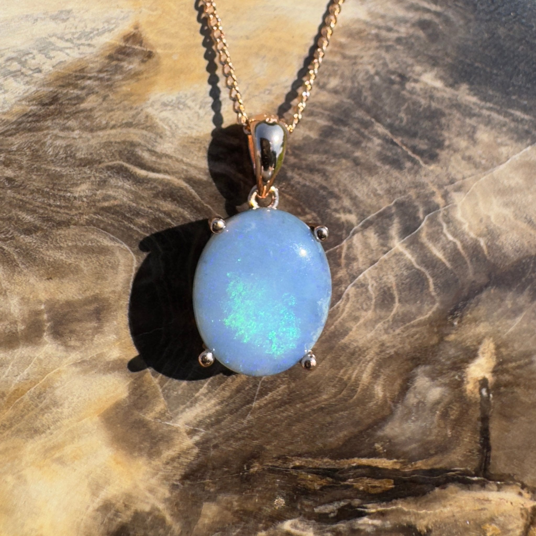 Sturt Haven ~ 1.8ct Mintabie Opal Rose Gold Coated 925 Silver Pendant