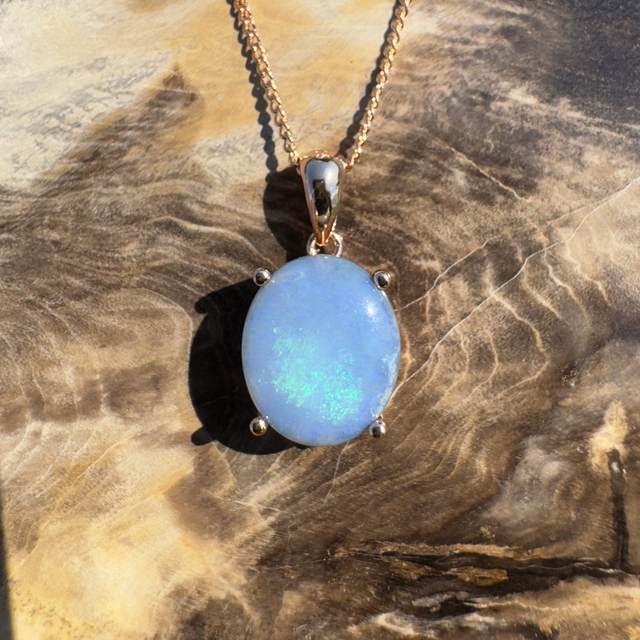 Sturt Haven ~ 1.8ct Mintabie Opal Rose Gold Coated 925 Silver Pendant