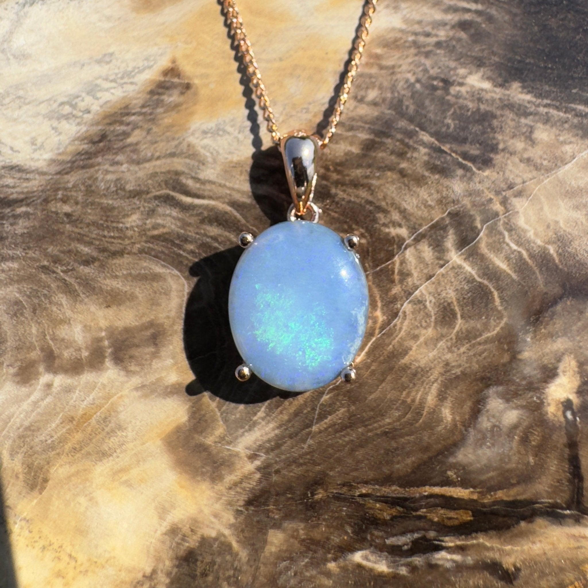 Sturt Haven ~ 1.8ct Mintabie Opal Rose Gold Coated 925 Silver Pendant