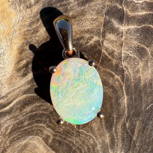 ‘Summer Sunset' ~ Handcrafted 1ct Solid Coober Pedy Opal Rose Gold Coated 925 Sterling Silver Pendant