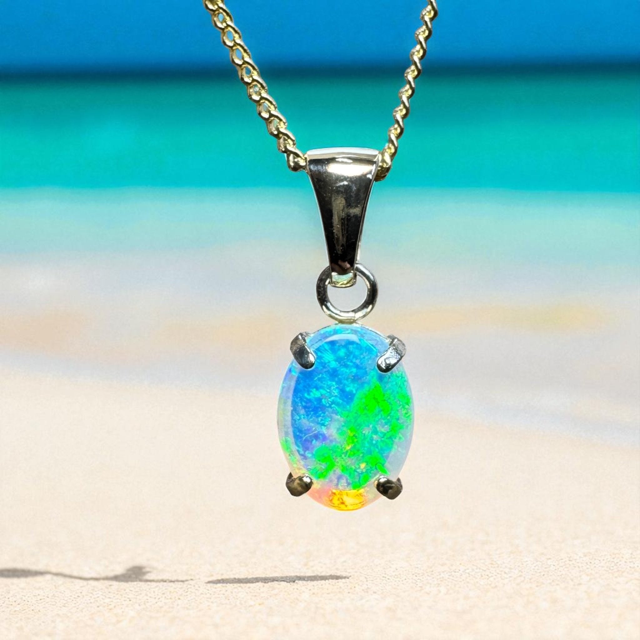 Summer Vibe ~ 9ct Solid Gold 0.7ct Lightning Ridge Crystal Opal Pendant