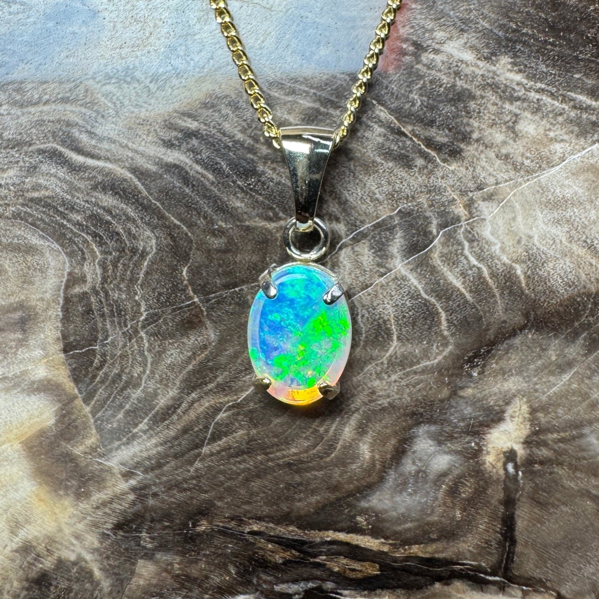 Summer Vibe ~ 9ct Solid Gold 0.7ct Lightning Ridge Crystal Opal Pendant
