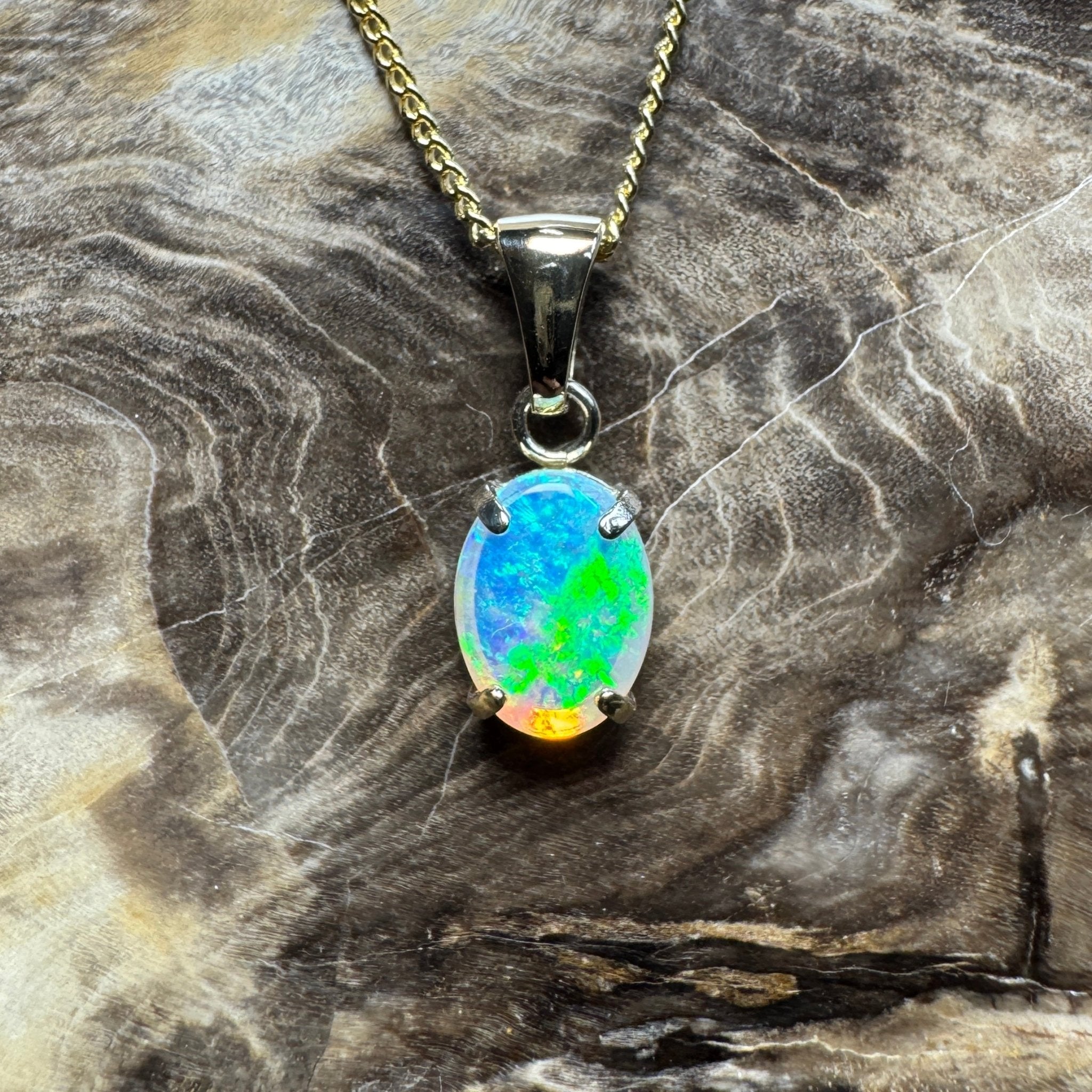 Summer Vibe ~ 9ct Solid Gold 0.7ct Lightning Ridge Crystal Opal Pendant