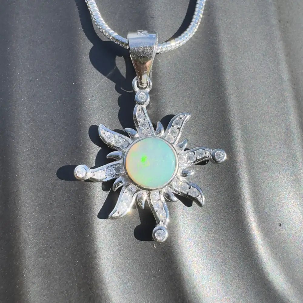 'Sun Gazer' ~ Handcrafted 0.8ct Solid Lightning Ridge Opal and Cubic Zirconia 925 Sterling Silver Sun Pendant