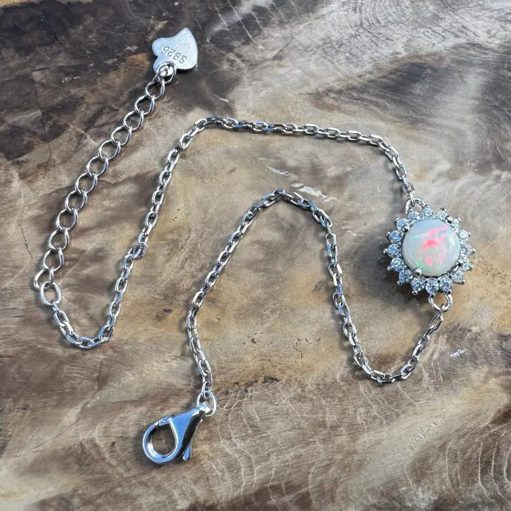 'Sun Setter' ~ Handcrafted 1ct Coober Pedy Opal and Cubic Zirconia 925 Sterling Silver Bracelet