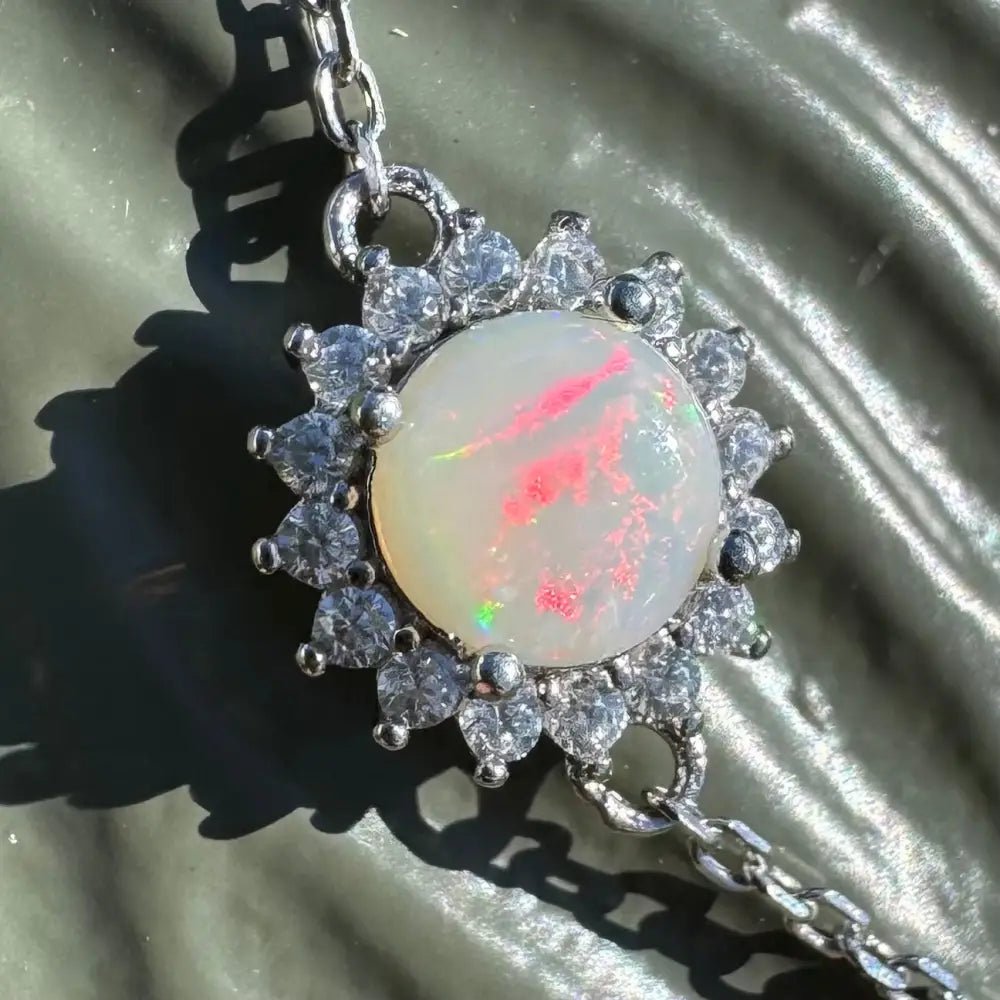 'Sun Setter' ~ Handcrafted 1ct Coober Pedy Opal and Cubic Zirconia 925 Sterling Silver Bracelet