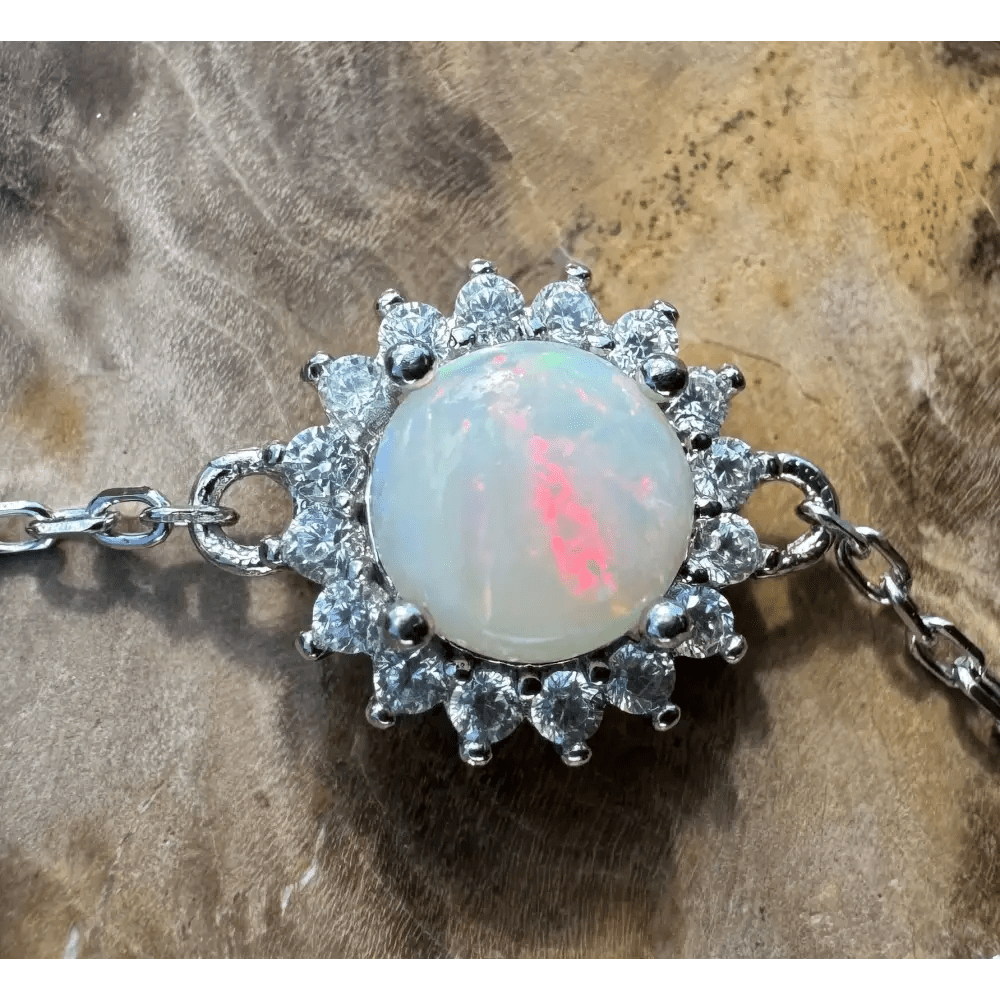 'Sun Setter' ~ Handcrafted 1ct Coober Pedy Opal and Cubic Zirconia 925 Sterling Silver Bracelet