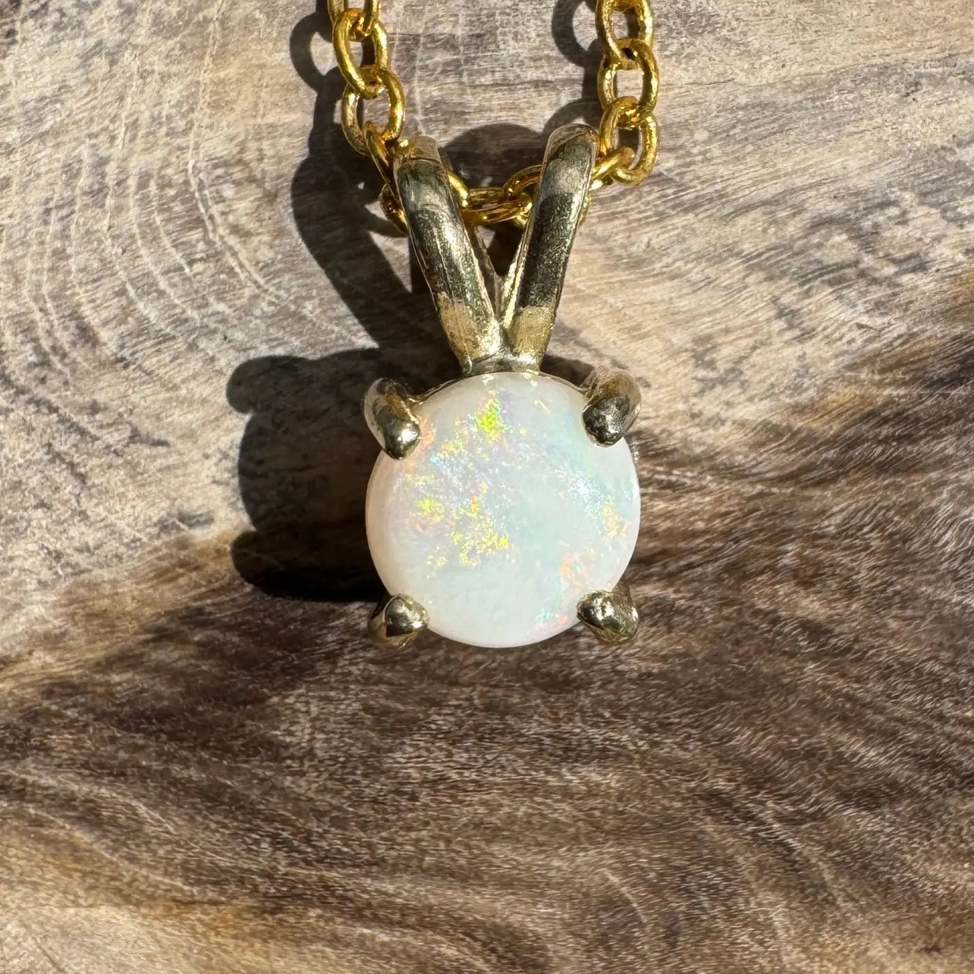 Handcrafted Sunflare Opal Pendant Necklace in 9ct Solid Gold featuring 0.9ct Coober Pedy Opal