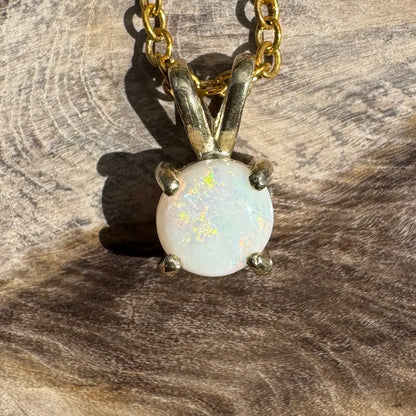 Handcrafted Sunflare Opal Pendant Necklace in 9ct Solid Gold featuring 0.9ct Coober Pedy Opal