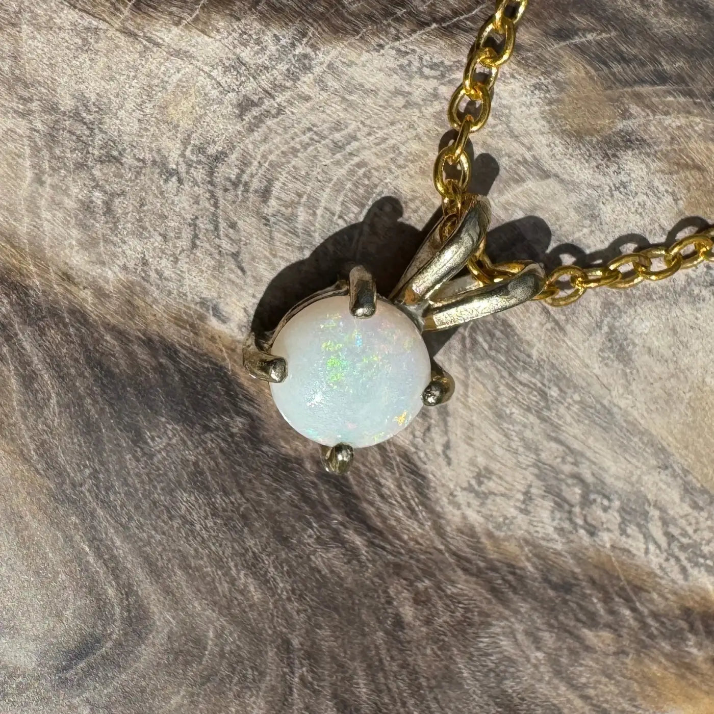 Handcrafted 9ct Solid Gold Sunflare Opal Pendant Necklace featuring a 0.9ct Coober Pedy Opal