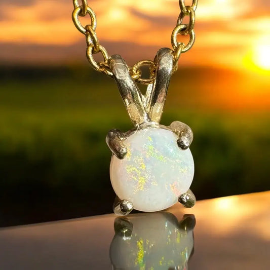Sunflare handcrafted 9ct gold coober pedy opal pendant on gold chain