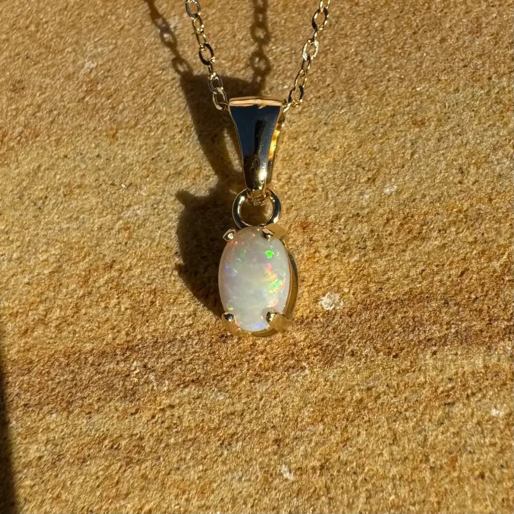 'Sunrise Glow' ~ Handcrafted 9ct Solid Gold 0.6ct Coober Pedy Opal Pendant