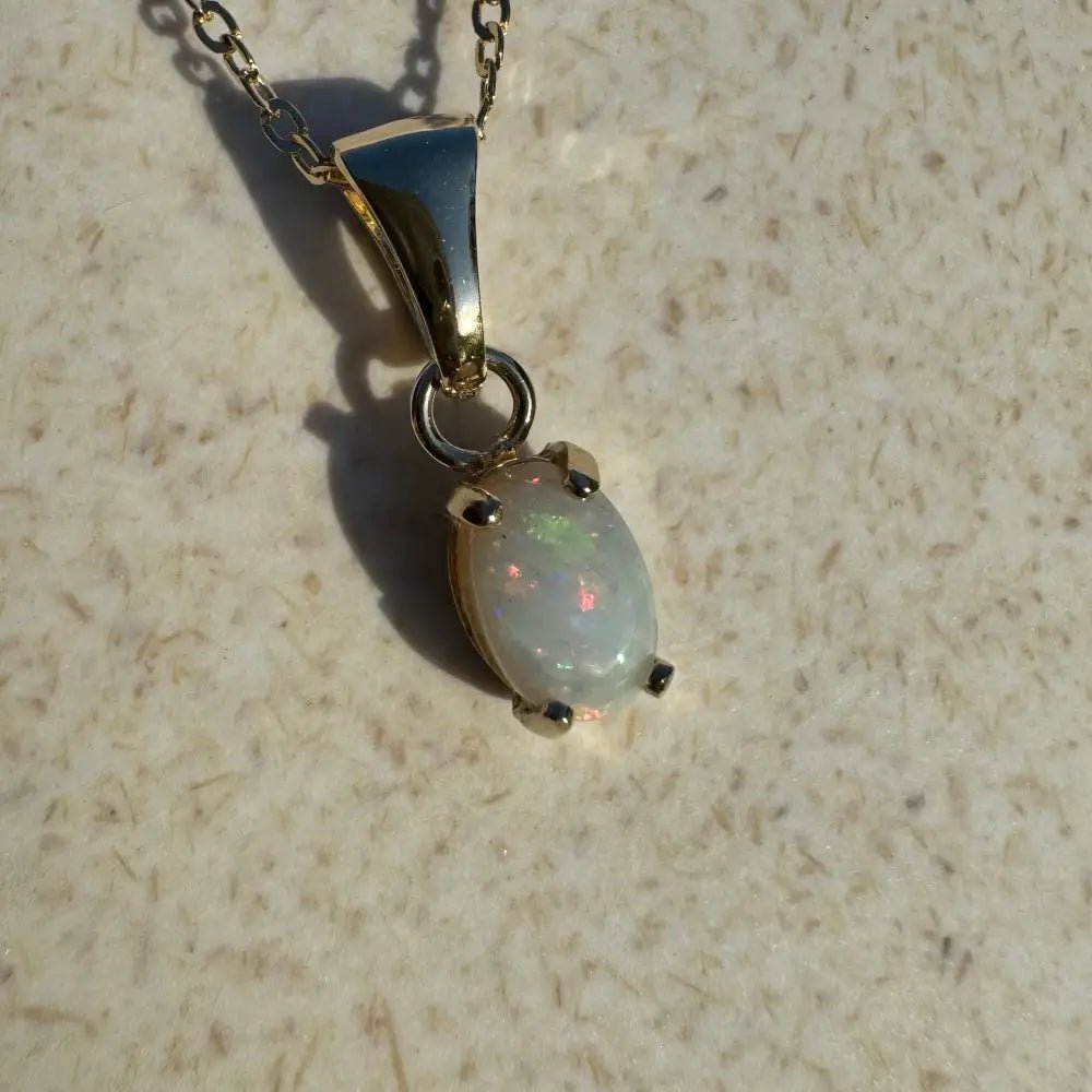 'Sunrise Glow' ~ Handcrafted 9ct Solid Gold 0.6ct Coober Pedy Opal Pendant