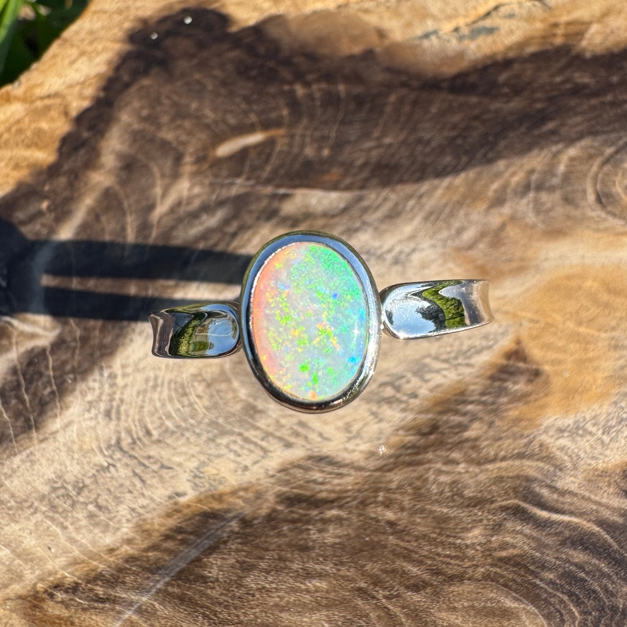 Sunrise Hollow ~ 0.7ct Solid Coober Pedy Crystal Opal 925 Sterling Silver Ring