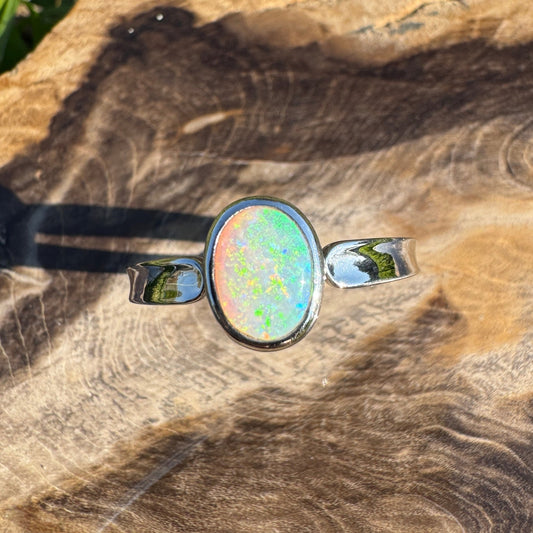 Sunrise Hollow ~ 0.7ct Solid Coober Pedy Crystal Opal 925 Sterling Silver Ring
