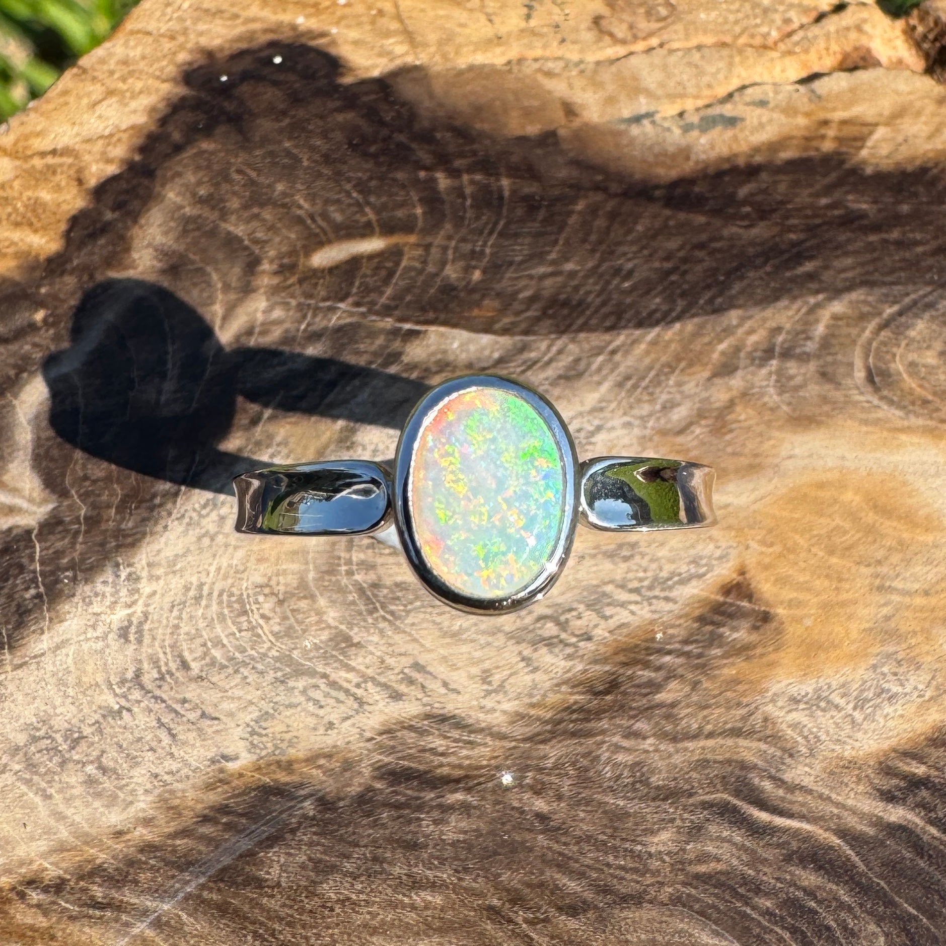 Sunrise Hollow ~ 0.7ct Solid Coober Pedy Crystal Opal 925 Sterling Silver Ring