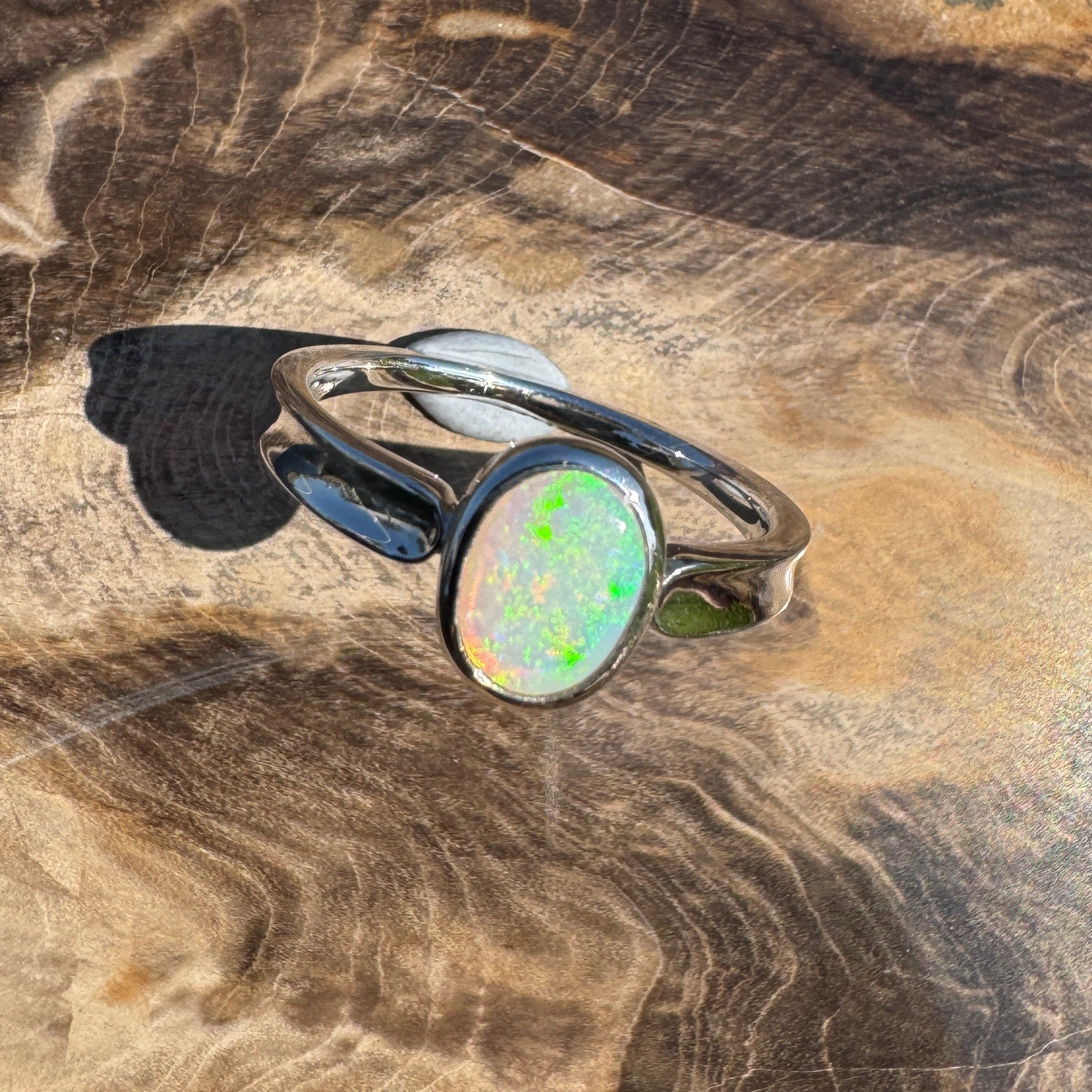 Sunrise Hollow ~ 0.7ct Solid Coober Pedy Crystal Opal 925 Sterling Silver Ring