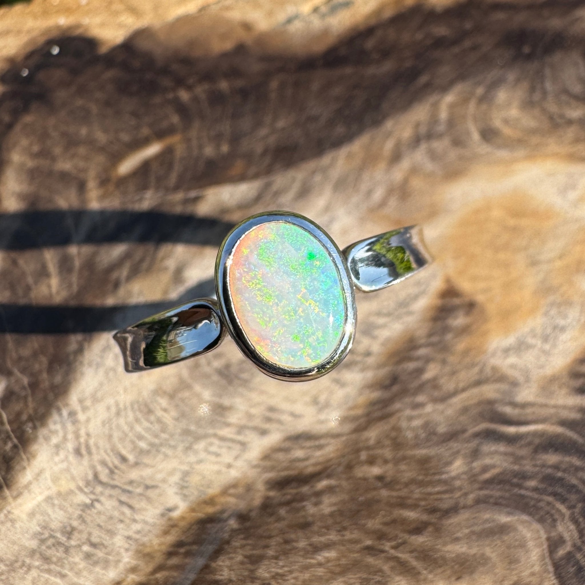 Sunrise Hollow ~ 0.7ct Solid Coober Pedy Crystal Opal 925 Sterling Silver Ring