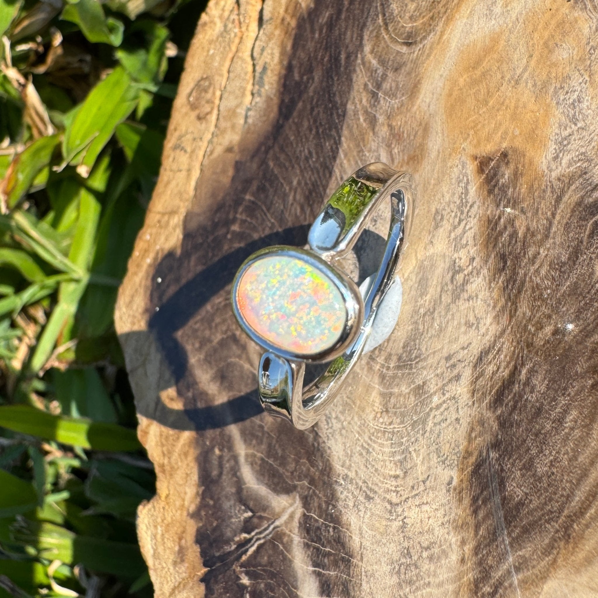 Sunrise Hollow ~ 0.7ct Solid Coober Pedy Crystal Opal 925 Sterling Silver Ring