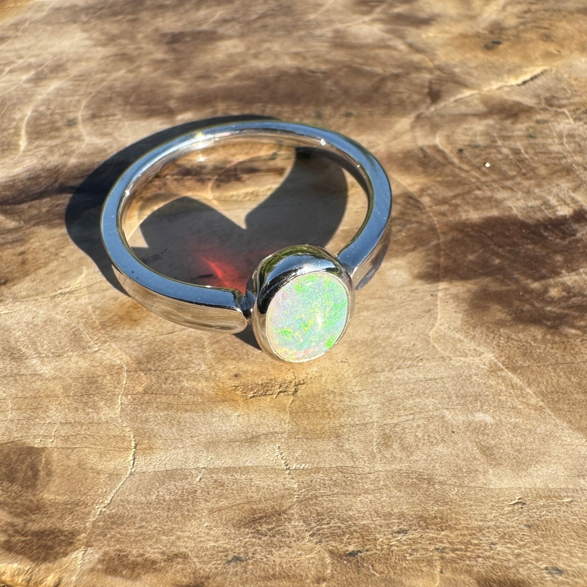 Sunrise Hollow ~ 0.7ct Solid Coober Pedy Crystal Opal 925 Sterling Silver Ring