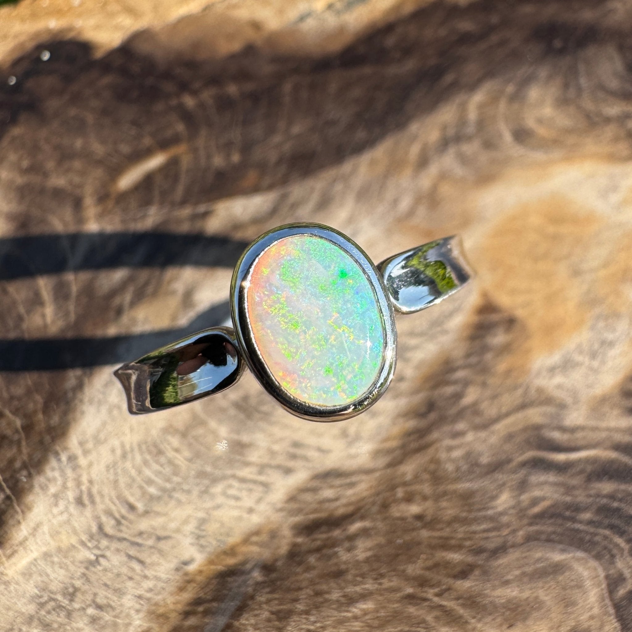 Sunrise Hollow ~ 0.7ct Solid Coober Pedy Crystal Opal 925 Sterling Silver Ring