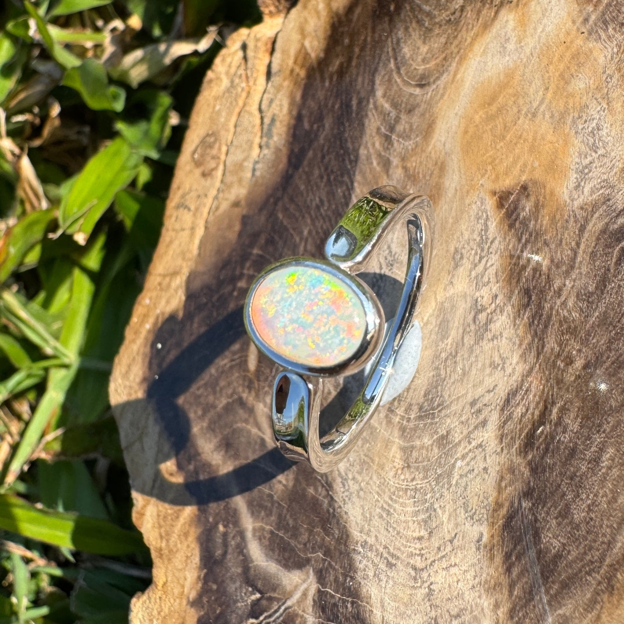 Sunrise Hollow ~ 0.7ct Solid Coober Pedy Crystal Opal 925 Sterling Silver Ring