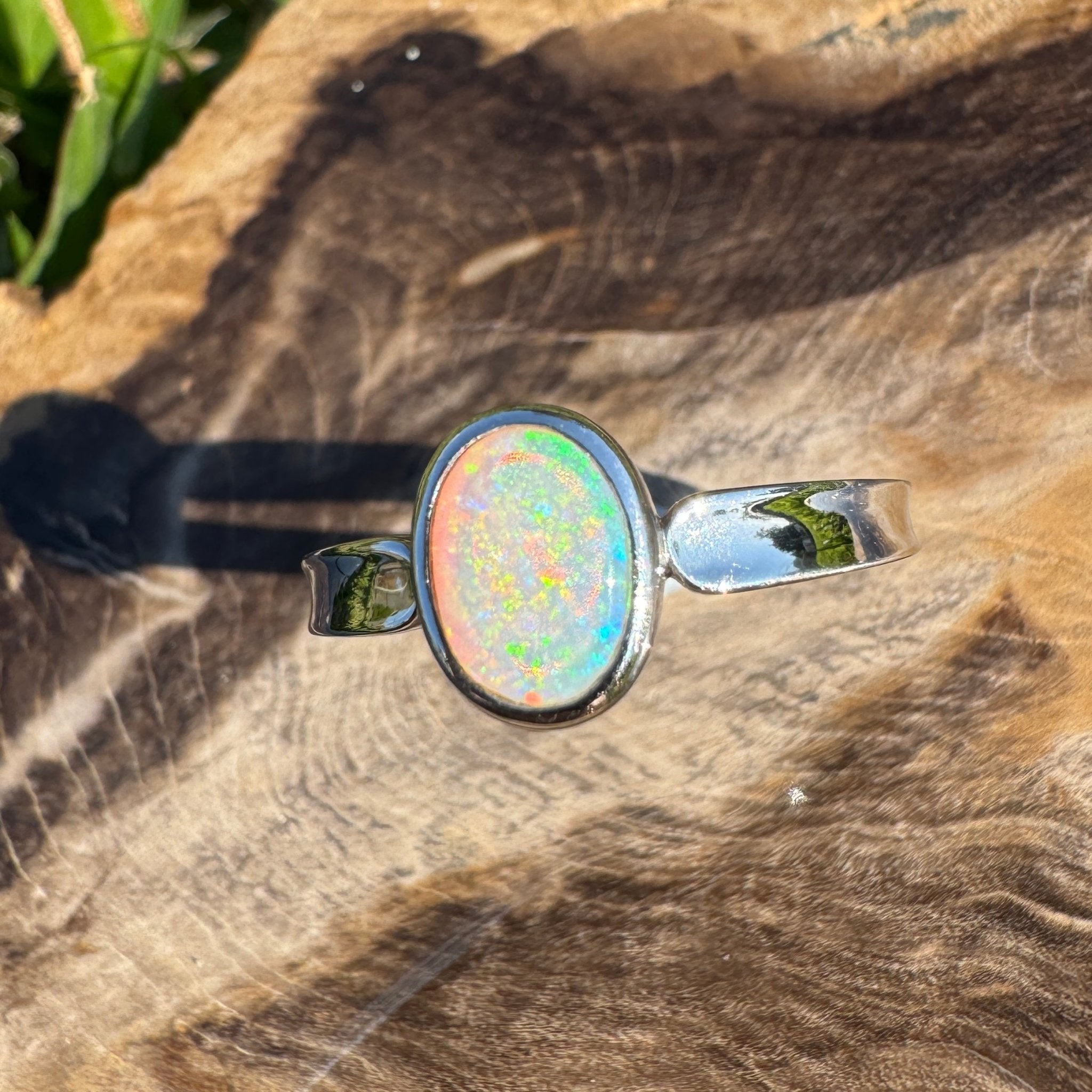 Sunrise Hollow ~ 0.7ct Solid Coober Pedy Crystal Opal 925 Sterling Silver Ring