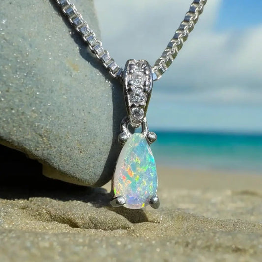'Sunset Dreams' ~ Handcrafted 0.2ct Solid Lightning Ridge Opal 925 Sterling Silver Pendant Necklace
