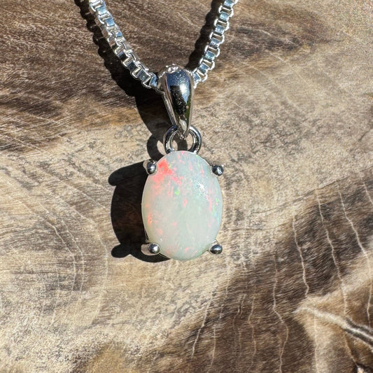 Sunset Dunes ~ 0.7ct Solid Coober Pedy Opal 925 Sterling Silver Pendant Necklace