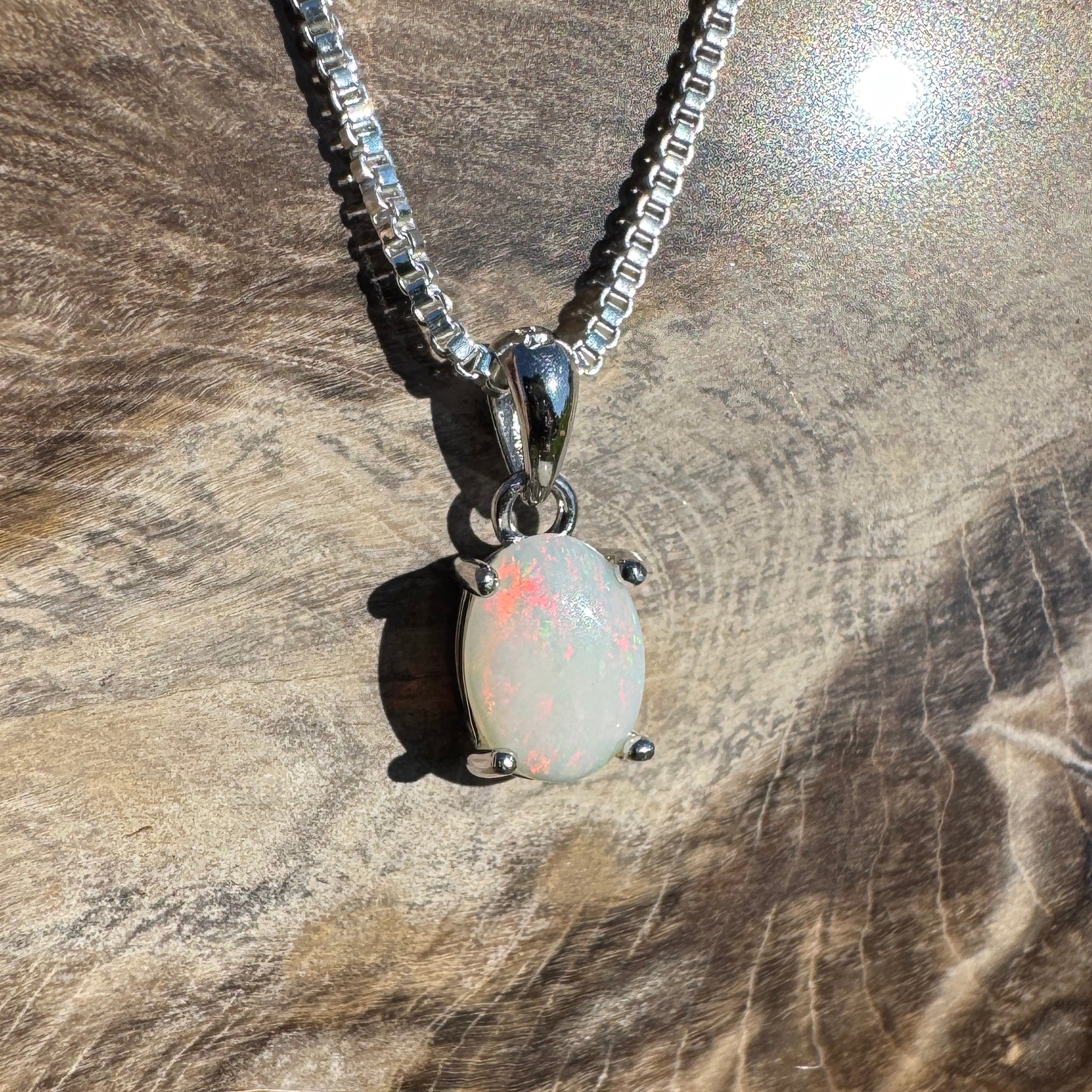 Sunset Dunes ~ 0.7ct Solid Coober Pedy Opal 925 Sterling Silver Pendant Necklace