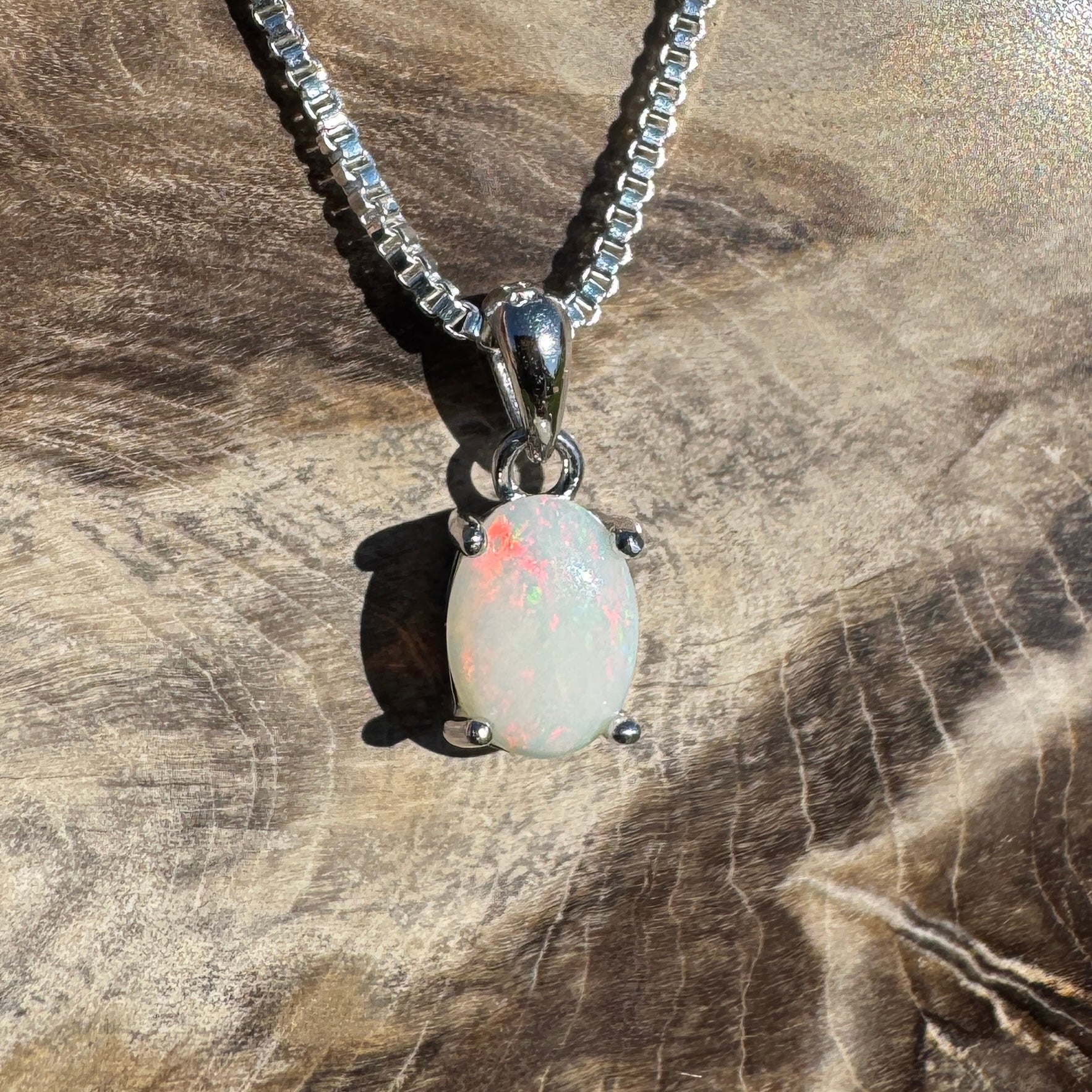 Sunset Dunes ~ 0.7ct Solid Coober Pedy Opal 925 Sterling Silver Pendant Necklace