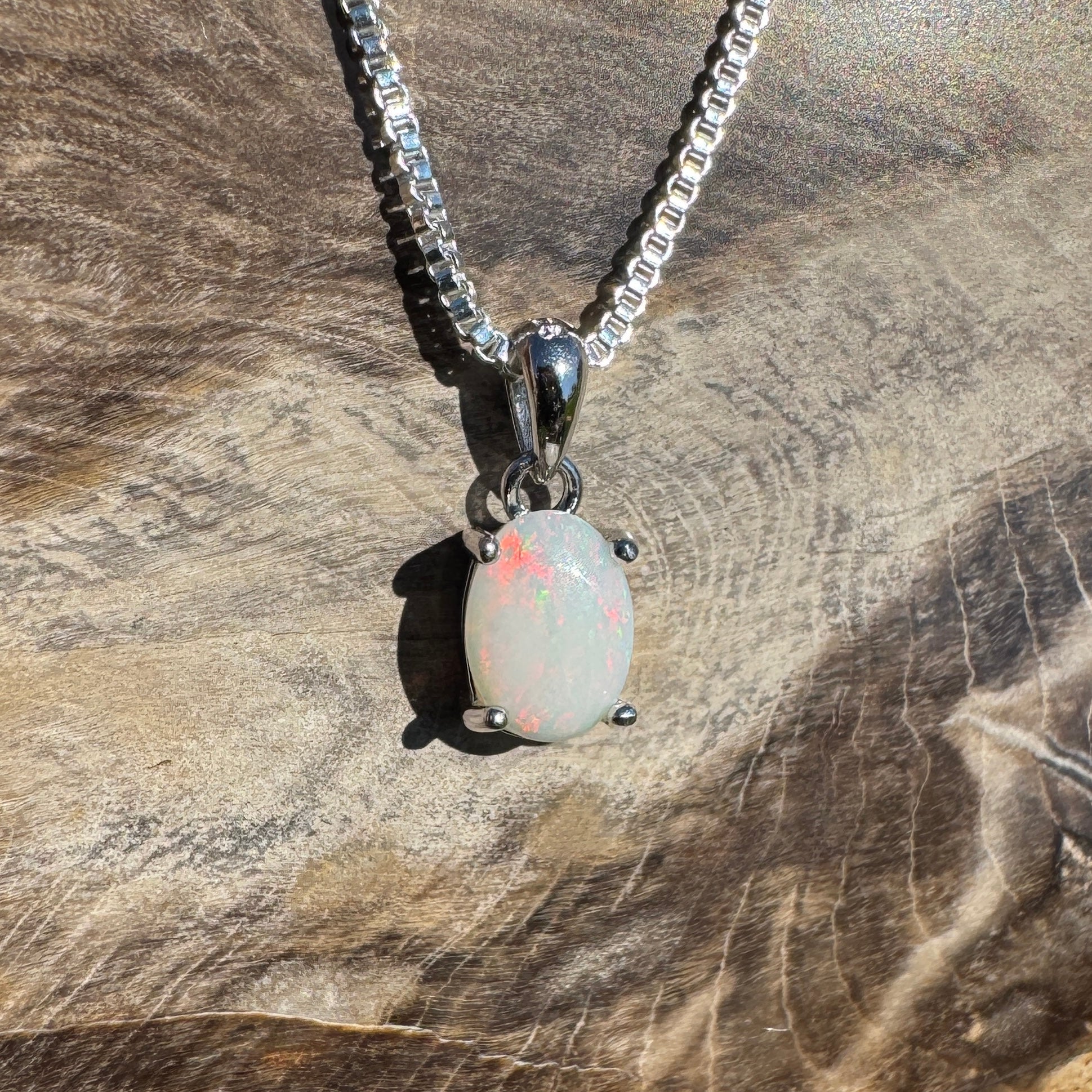 Sunset Dunes ~ 0.7ct Solid Coober Pedy Opal 925 Sterling Silver Pendant Necklace