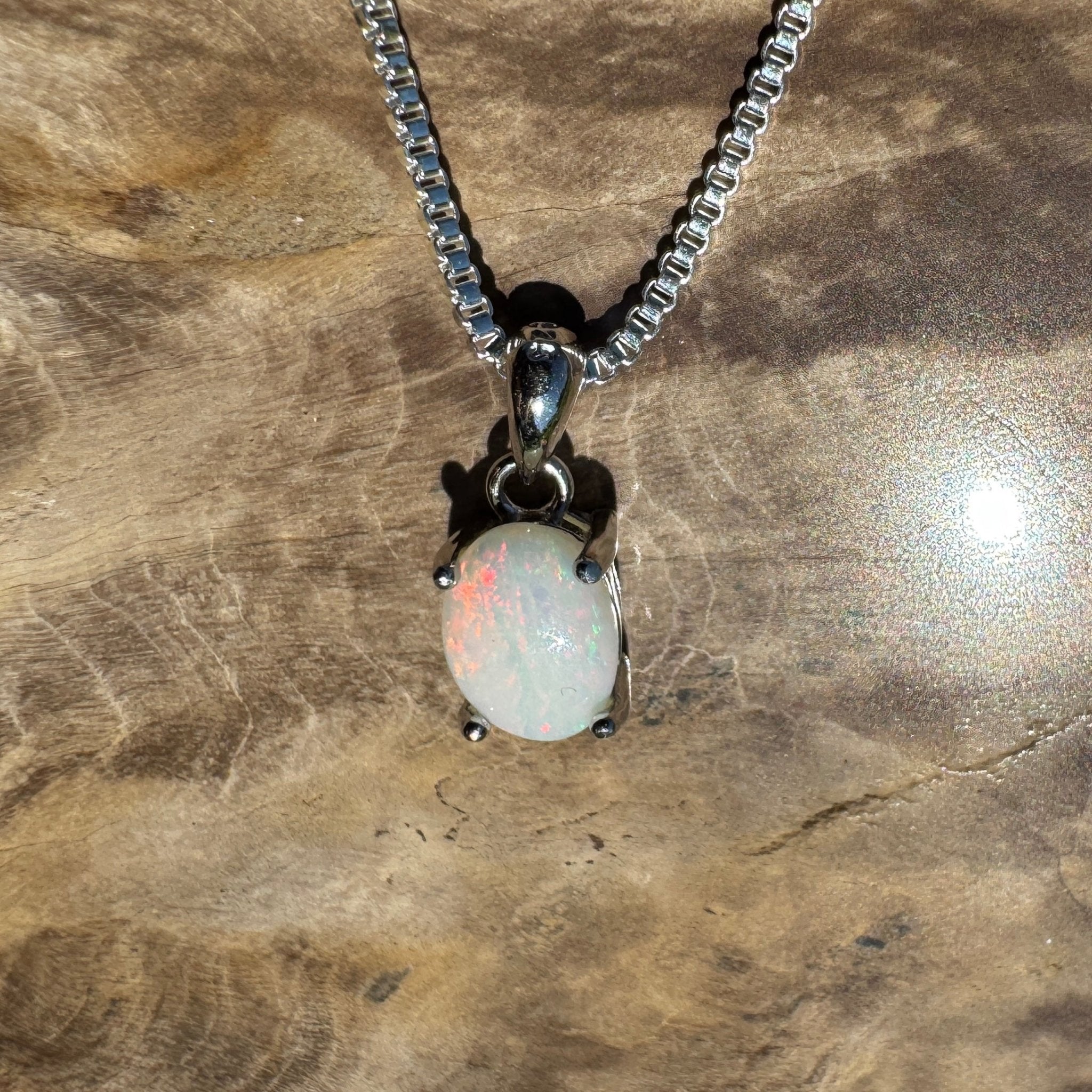 Sunset Dunes ~ 0.7ct Solid Coober Pedy Opal 925 Sterling Silver Pendant Necklace