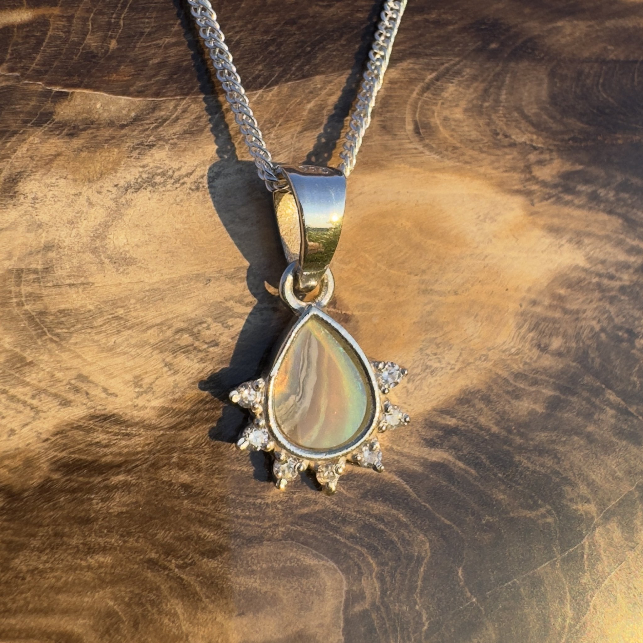 Sunset Flame ~ Handcrafted 1.0ct Lightning Ridge Opal Pendant – Silver Radiance.