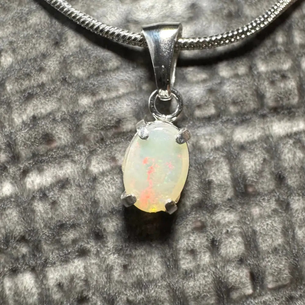 Sunset Reds handcrafted 0.7ct Coober Pedy Opal pendant necklace in sterling silver
