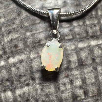 Sunset Reds handcrafted 0.7ct Coober Pedy Opal pendant necklace in sterling silver