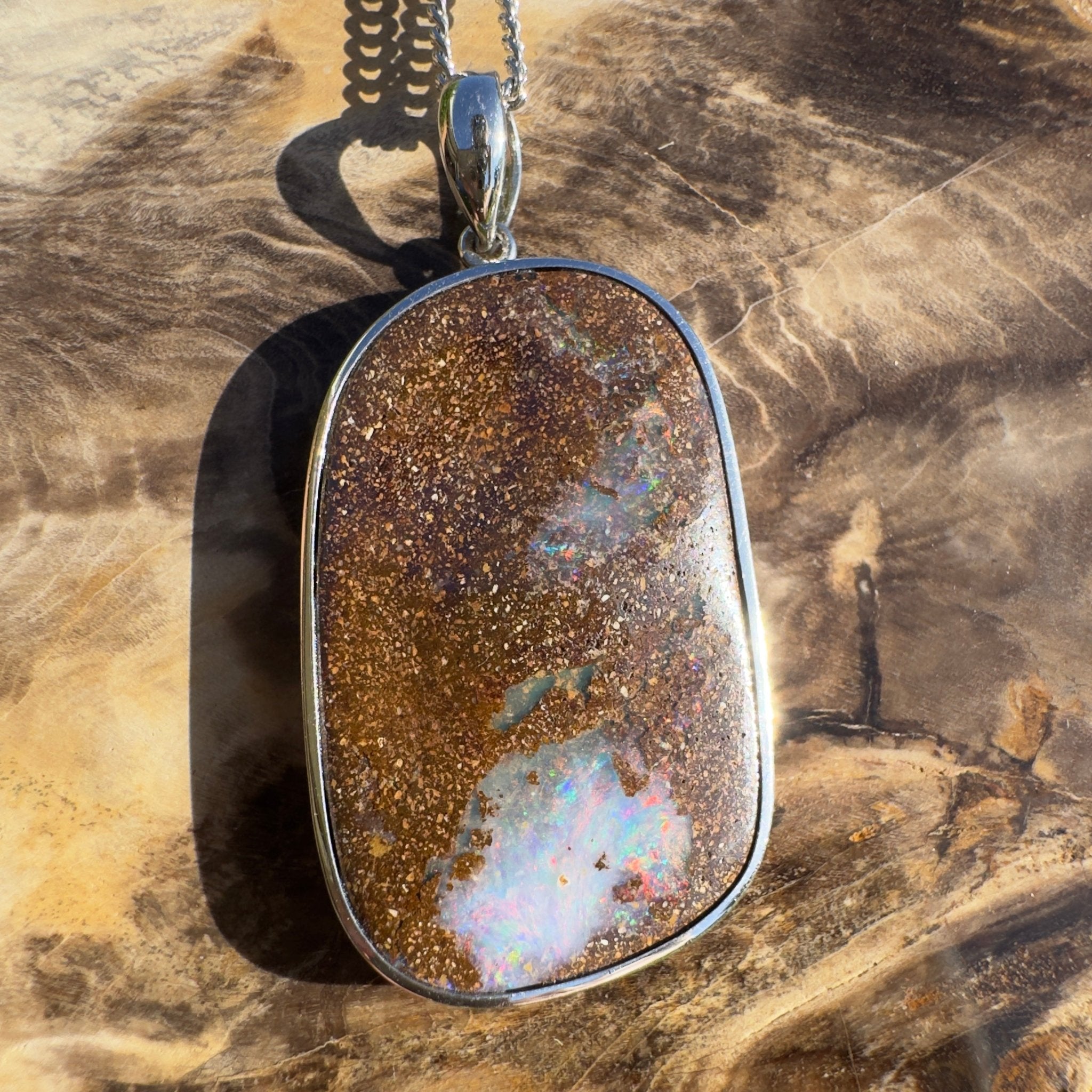 Sunset Reef Drift ~ Queensland Boulder Opal 925 Sterling Silver Pendant Necklace