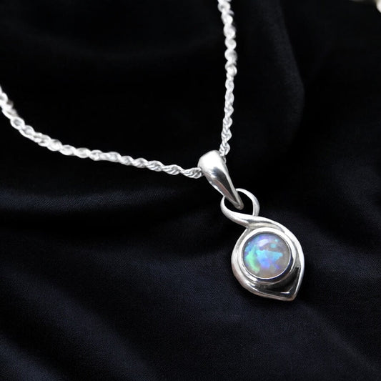 Sydney Harbour Shine ~ 0.7ct Solid Lightning Ridge Crystal Opal 925 Silver Pendant Necklace